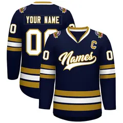 Navy White-Old Gold Classic Hockey Jersey 1