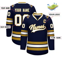Navy White-Old Gold Classic Hockey Jersey 2