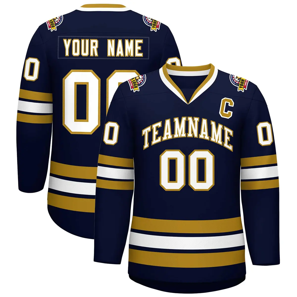 Navy White-Old Gold Classic Hockey Jersey