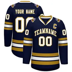 Navy White-Old Gold Classic Hockey Jersey 1