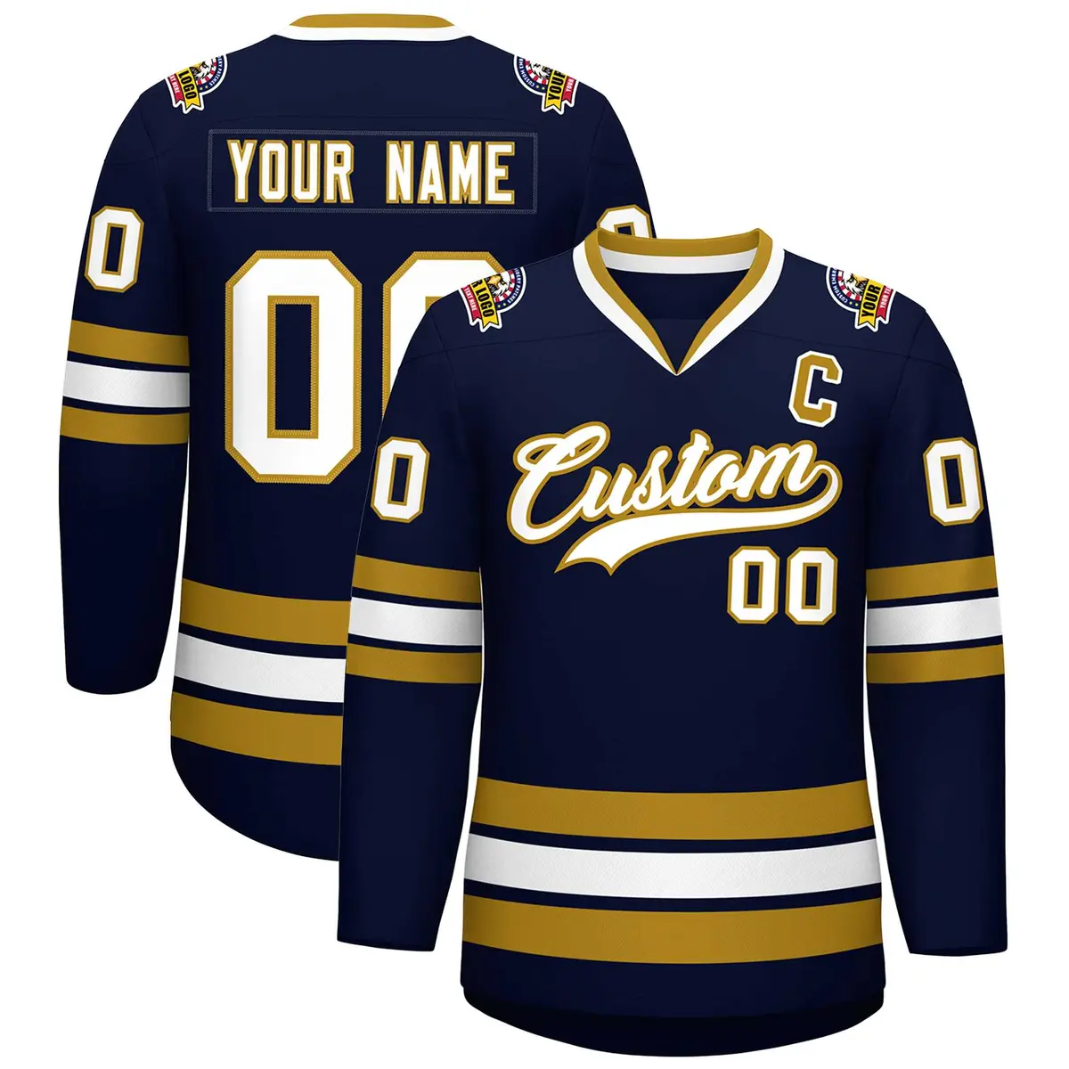 Navy White-Old Gold Classic Hockey Jersey