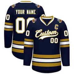 Navy White-Old Gold Classic Hockey Jersey 1