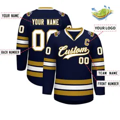 Navy White-Old Gold Classic Hockey Jersey 2