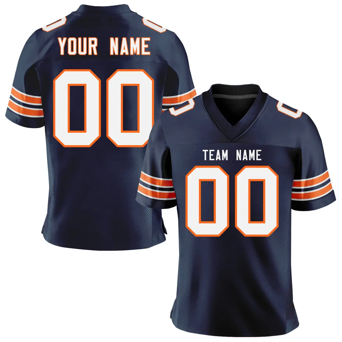 Navy White-Orange Classic Mesh Authentic Football Jersey