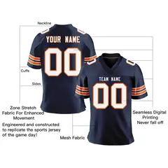 Navy White-Orange Classic Mesh Authentic Football Jersey 2