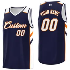 Navy White-Orange Classic Mesh Basketball Jersey