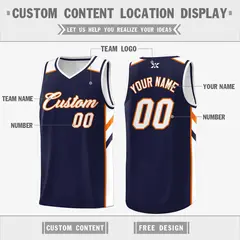 Navy White-Orange Classic Mesh Basketball Jersey 2