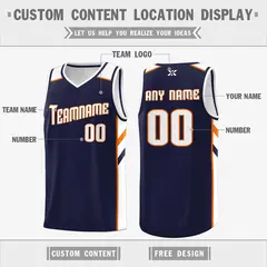 Navy White-Orange Classic Mesh Basketball Jersey 2