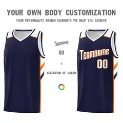 Navy White-Orange Classic Mesh Basketball Jersey 3