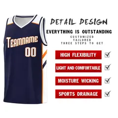 Navy White-Orange Classic Mesh Basketball Jersey 4