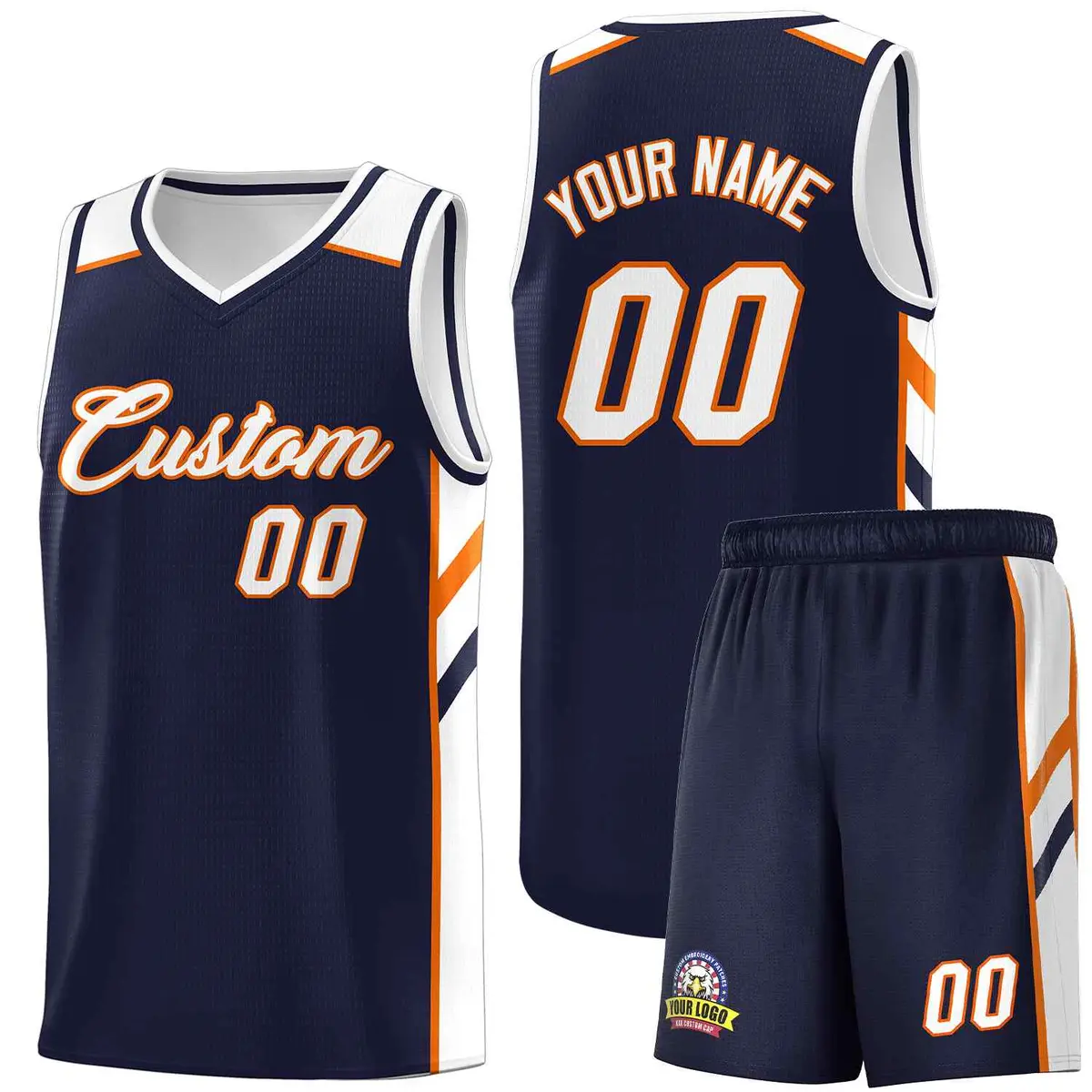 Navy White-Orange Classic Sports Uniform Basketball Jersey