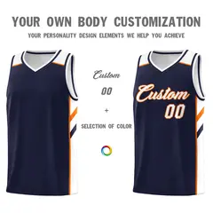Navy White-Orange Classic Sports Uniform Basketball Jersey 3