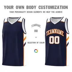 Navy White-Orange Classic Sports Uniform Basketball Jersey 3