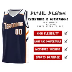 Navy White-Orange Classic Sports Uniform Basketball Jersey 5