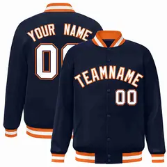 Navy White-Orange Classic Varsity Full-Snap Letterman Jacket