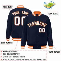 Navy White-Orange Classic Varsity Full-Snap Letterman Jacket 2