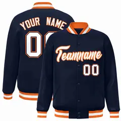 Navy White-Orange Classic Varsity Full-Snap Letterman Jacket