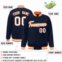 Navy White-Orange Classic Varsity Full-Snap Letterman Jacket 2