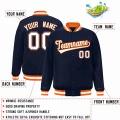Navy White-Orange Classic Varsity Full-Snap Letterman Jacket 2