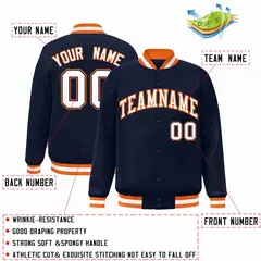 Navy White-Orange Classic Varsity Full-Snap Letterman Jacket 2