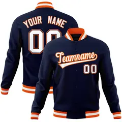 Navy White-Orange Classic Varsity Full-Snap Letterman Jacket 1
