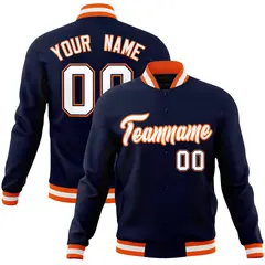 Navy White-Orange Classic Varsity Full-Snap Letterman Jacket 1