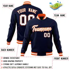 Navy White-Orange Classic Varsity Full-Snap Letterman Jacket 4