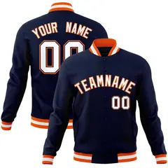 Navy White-Orange Classic Varsity Full-Snap Letterman Jacket 1
