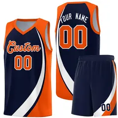Navy White-Orange Color Block Basketball Jersey