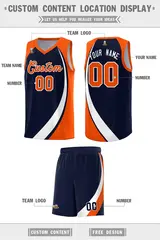 Navy White-Orange Color Block Basketball Jersey 2