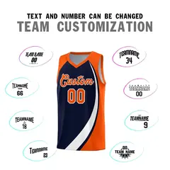 Navy White-Orange Color Block Basketball Jersey 3