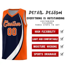 Navy White-Orange Color Block Basketball Jersey 4
