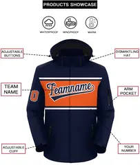 Navy White-Orange Color Block Hooded Waterproof Jacket 2