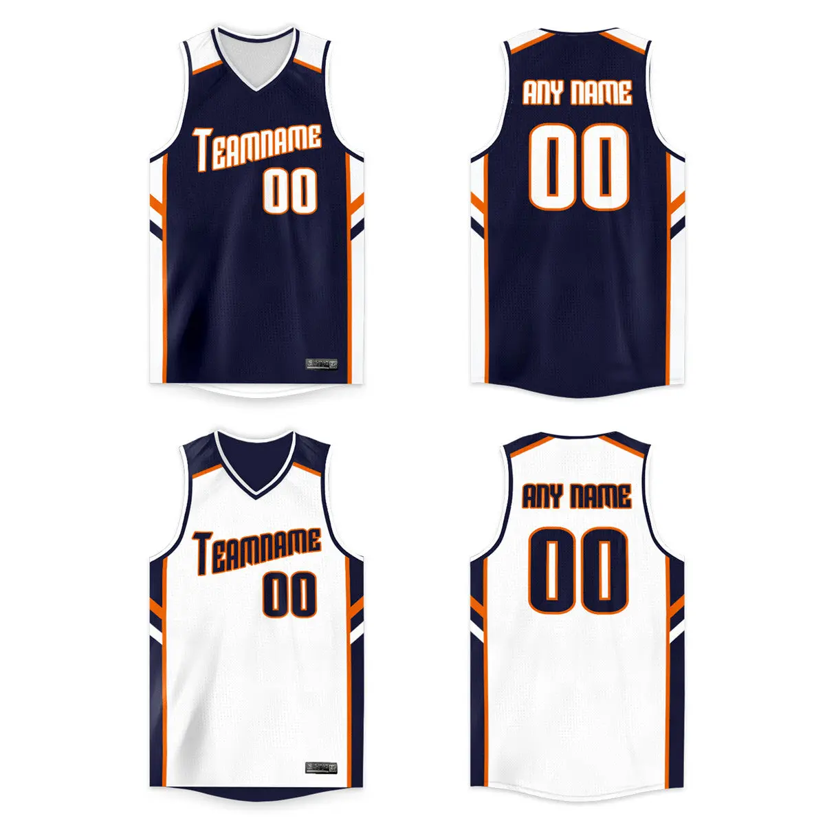 Navy White-Orange Double Side Tops Men/Boy Basketball Jersey