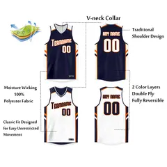 Navy White-Orange Double Side Tops Men/Boy Basketball Jersey 2