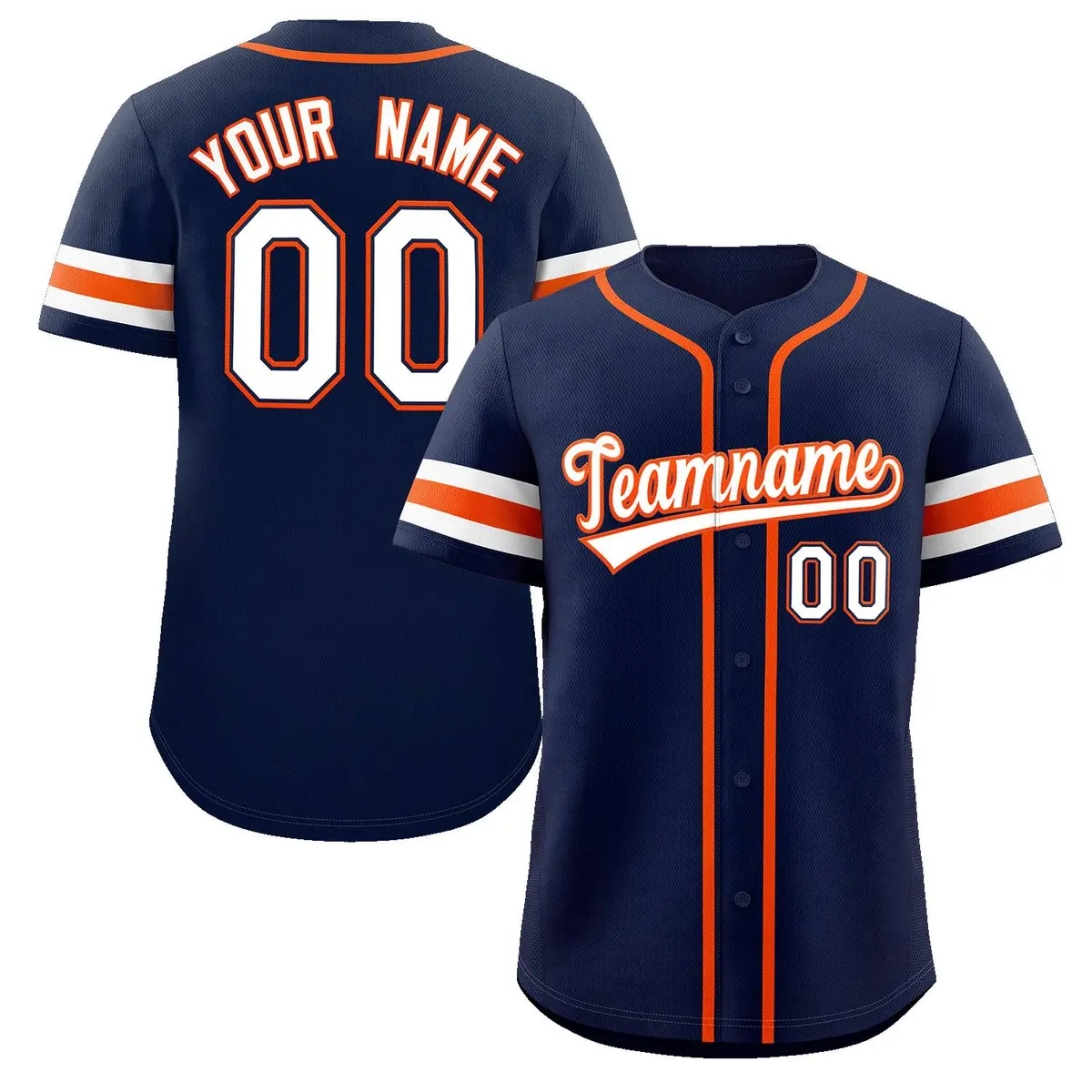 Navy White-Orange Full-Button Classic Baseball Jersey