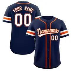 Navy White-Orange Full-Button Classic Baseball Jersey 1