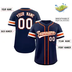 Navy White-Orange Full-Button Classic Baseball Jersey 2