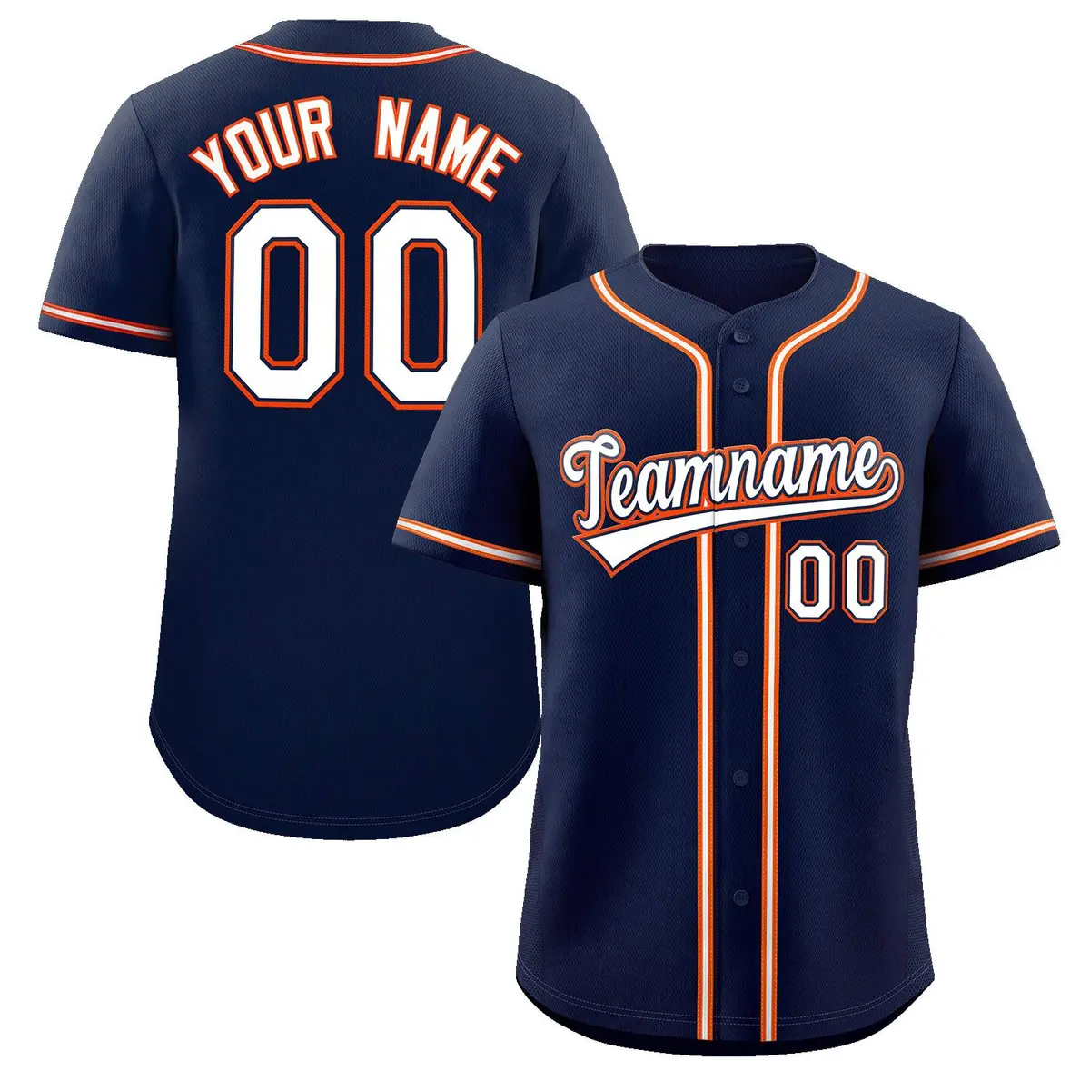 Navy White-Orange Full-Button Classic Baseball Jersey