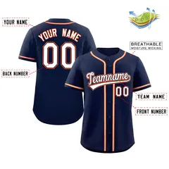 Navy White-Orange Full-Button Classic Baseball Jersey 2