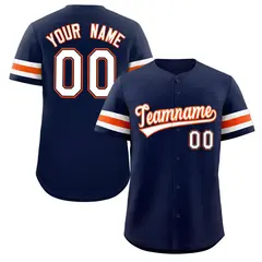 Navy White-Orange Full-Button Classic Baseball Jersey 1