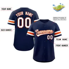 Navy White-Orange Full-Button Classic Baseball Jersey 2