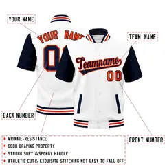 Navy White Orange Full-Snap Short Sleeve Varsity Jacket 2