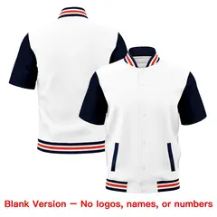 Navy White Orange Full-Snap Short Sleeve Varsity Jacket 7