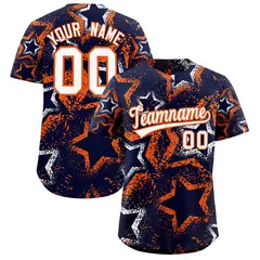 Navy White Orange Graffiti Star Ink Texture Baseball Jersey 1