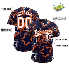 Navy White Orange Graffiti Star Ink Texture Baseball Jersey 2
