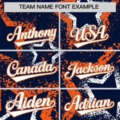 Navy White Orange Graffiti Star Ink Texture Baseball Jersey 3