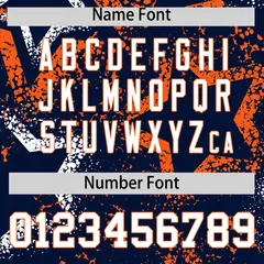 Navy White Orange Graffiti Star Ink Texture Baseball Jersey 4