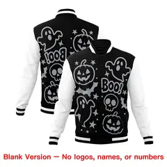 Navy White Orange Halloween Bats Pumpkins Ghost Letterman Jacket 7
