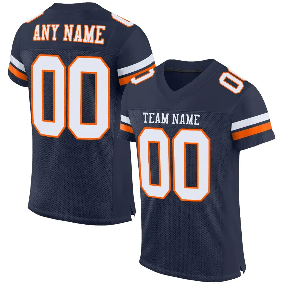 Navy White-Orange Mesh Football Jersey